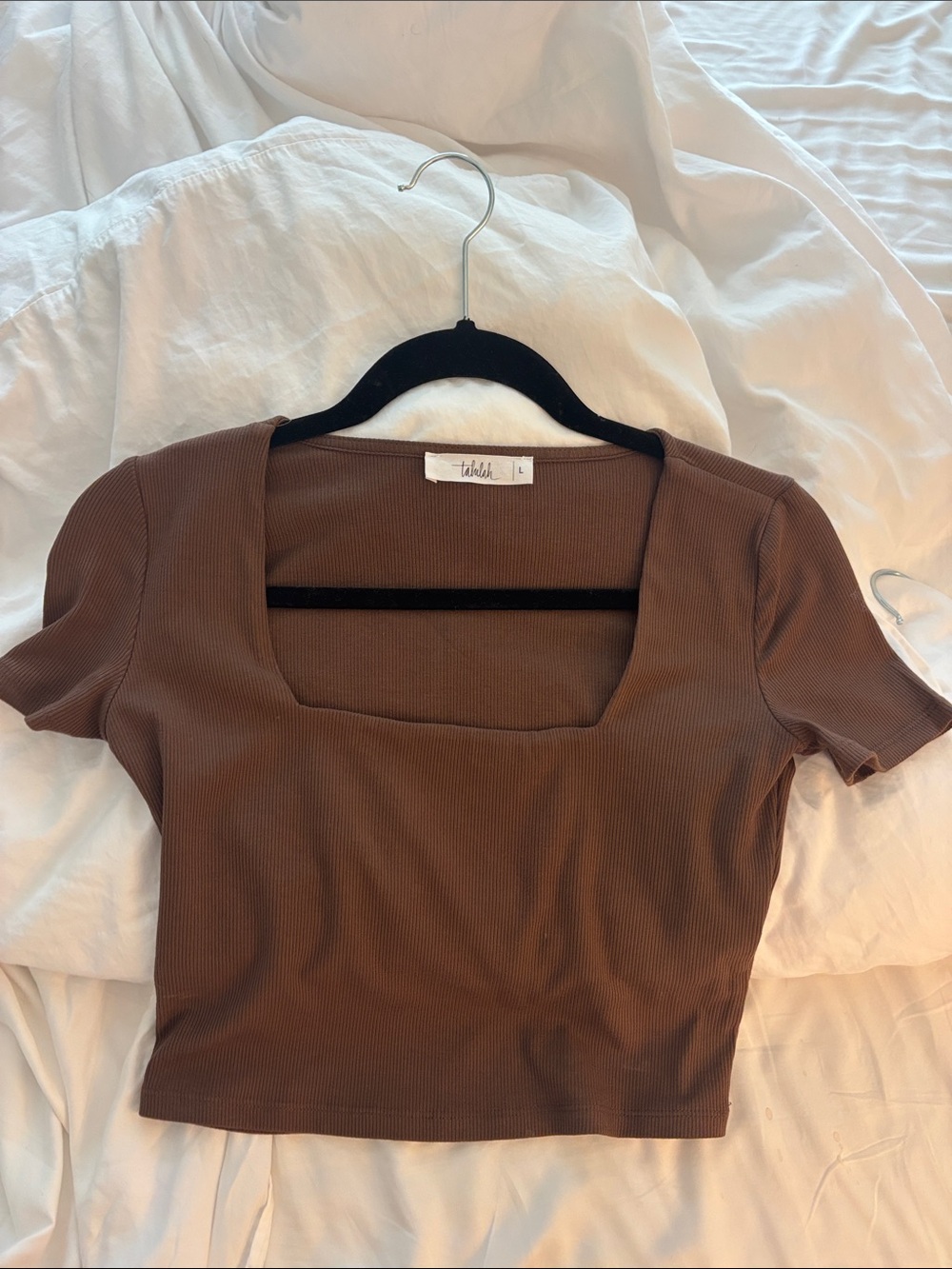 Tululah Brown Ribbed Square-Neck Crop Top